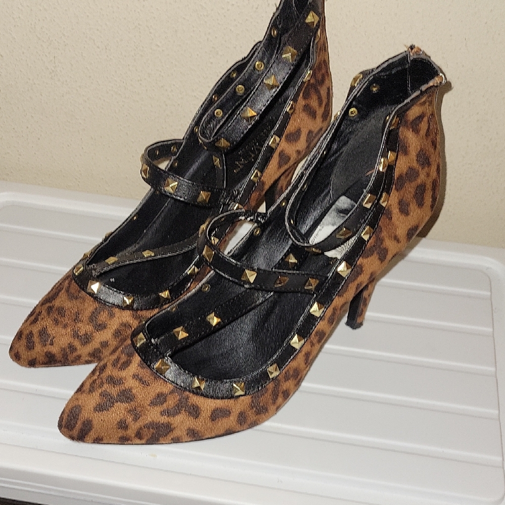 Chic Leopard Print Studded Heels - image 2